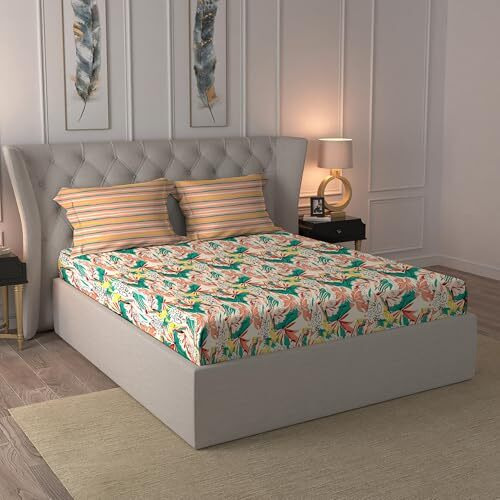 Trident Bedsheet, 120 Tc 100% Cotton Bedsheet For Double Bed 3-Piece Set (1 Queen Bedsheet And 2 Standard Pillow Covers) Super Soft, Moments Collection - Dahlia Peach