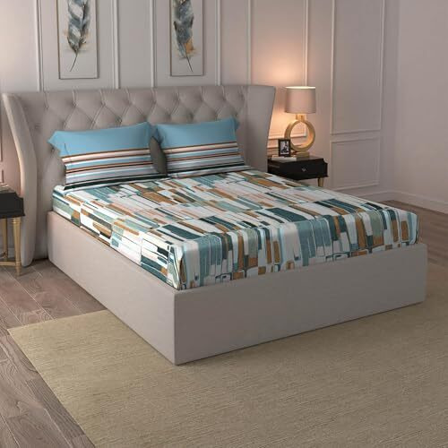 Mytrident Bedsheet For Double Bed, Dusk And Dawn Collection, 1 King Size Bedsheet With 2 Pillow Covers, 144Tc, 100% Cotton Bedsheet - Crossroads Blue