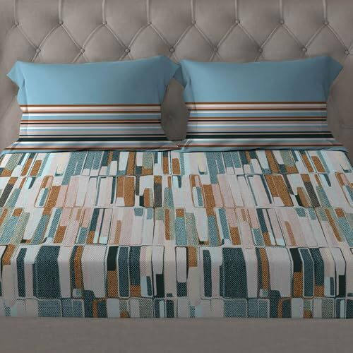 Mytrident Bedsheet For Double Bed, Dusk And Dawn Collection, 1 King Size Bedsheet With 2 Pillow Covers, 144Tc, 100% Cotton Bedsheet - Crossroads Blue