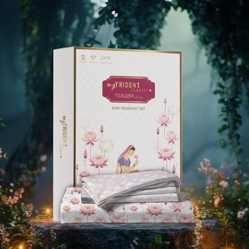 Mytrident Bedsheet For Double Bed, Classic Folk Lores Collection, 1 King Size Bedsheet With 2 Pillow Covers, 210 Tc, 100% Cotton Bedsheet - Brahma Kamal