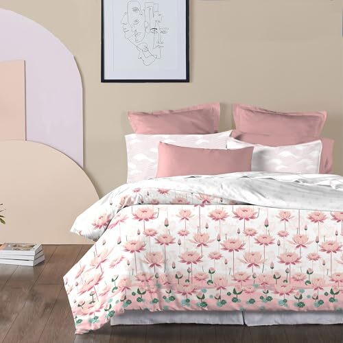 Mytrident Bedsheet For Double Bed, Classic Folk Lores Collection, 1 King Size Bedsheet With 2 Pillow Covers, 210 Tc, 100% Cotton Bedsheet - Brahma Kamal