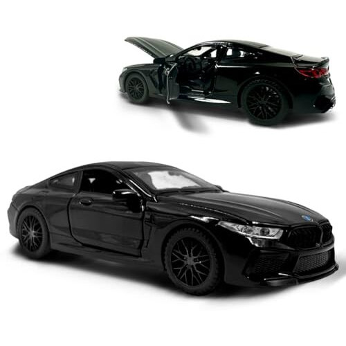 Wembley Pull Back M8 Die-Cast Model Car 132 Scale Metal Toy Vehicle With Openable Doors & Light Engine Sound - Realistic Collectible For Boys Kids 3+ Years & Above - Black