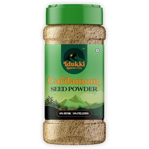 Idukki Spices & Co. Green Cardamom Seed Powder (Elaichi Powder), Only Seeds No Husk | Sprinkler (Easy To Use) 45G