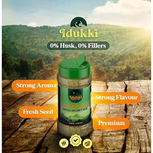 Idukki Spices & Co. Green Cardamom Seed Powder (Elaichi Powder), Only Seeds No Husk | Sprinkler (Easy To Use) 45G