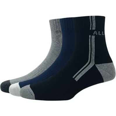 Allen Solly Men's Cotton Quarter Length Sports Socks (Pack Of 3) Navy, Light Grey Melange, Black