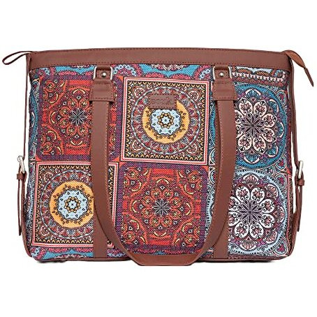 Zouk Office Bag | Stylish Bags For Office Use | Laptop Bag 15.6 Inch | Stylish Tote For Office Use | Purse For Women | Vegan Leather Handbag | Daily & Travel Use | Multicolor Mandala Print
