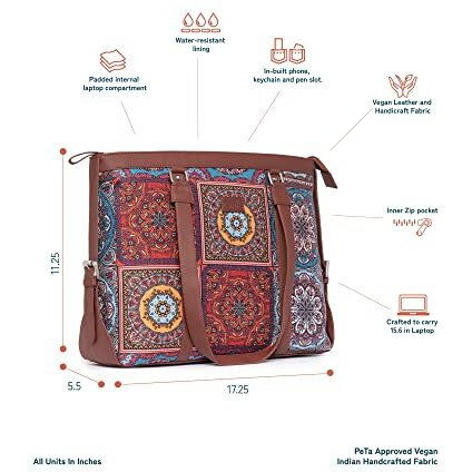 Zouk Office Bag | Stylish Bags For Office Use | Laptop Bag 15.6 Inch | Stylish Tote For Office Use | Purse For Women | Vegan Leather Handbag | Daily & Travel Use | Multicolor Mandala Print