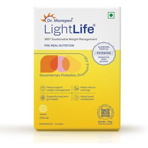 Dr. Morepen Lightlife Pre-Meal Nutrition Mix |Controls Appetite & Reduces Cravings | For Men & Women | 10 Sachets | Lemon Flavors