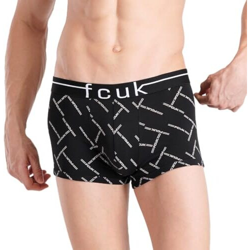 Fcuk Cotton Elastane Flex Tottenham, Men's Printed Trunks Pack Of 2 Regular Fit Scarlet Ibis Jet Black Aop 2_Xl