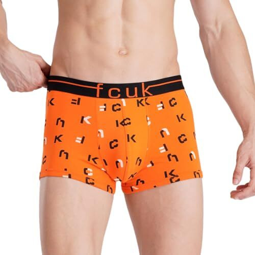 Fcuk Cotton Elastane Flex Tottenham, Men's Printed Trunks Pack Of 2 Regular Fit Scarlet Ibis Jet Black Aop 2_Xl