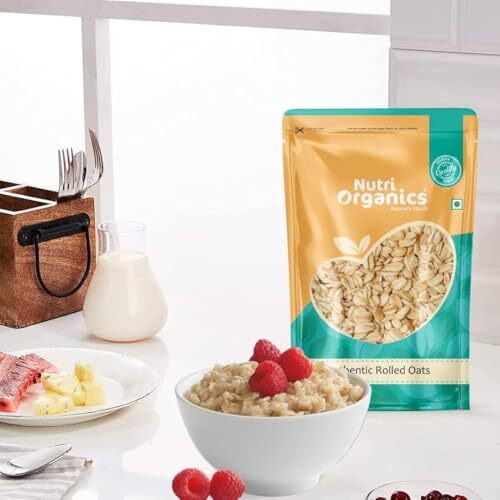 Nutriorganics Rolled Oats 5 Kg - Diet Food | 100% Wholegrain Jumbo Oats | Oats For Weight Management | High Fibre Breakfast | Rich In Protein