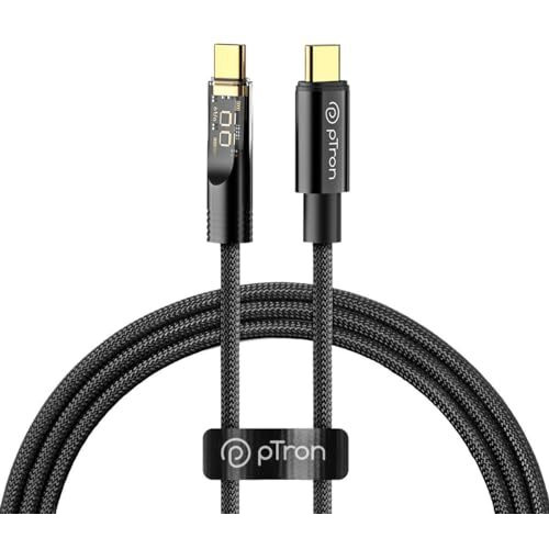 Ptron Solero 80W Type-C To Type-C Fast Charging Usb Cable, Compatible With Samsung, Oneplus, Oppo, Vivo,Xiaomi & Other Devices, Unbreakable Nylon Braid & 480Mbps Data Sync Speed (1M, Jet Black)
