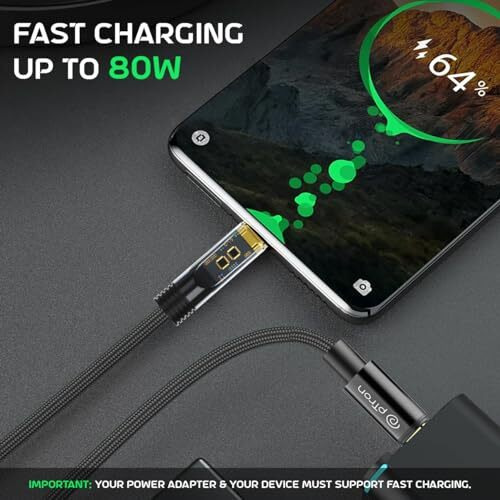 Ptron Solero 80W Type-C To Type-C Fast Charging Usb Cable, Compatible With Samsung, Oneplus, Oppo, Vivo,Xiaomi & Other Devices, Unbreakable Nylon Braid & 480Mbps Data Sync Speed (1M, Jet Black)