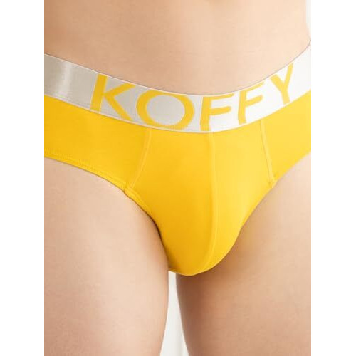 Koffy MenS Yellow Flexible Cotton Lycra Mini Trunk With Minus Cutting Pouch Design And Moisture-Wicking Features (Size Medium)