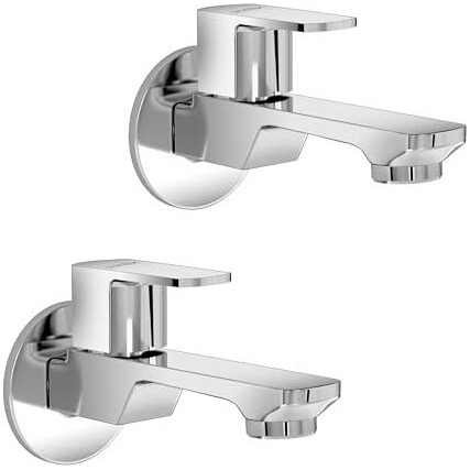 Plantex Long Body Bib Cock Water Tap With Water Saving Nozzle For Kitchen Tap And Brass Spindle/Bib Tap With Wall Flange And Teflon Tape For Bathroom - Pack Of 2 (Saga-1292-Chrome)