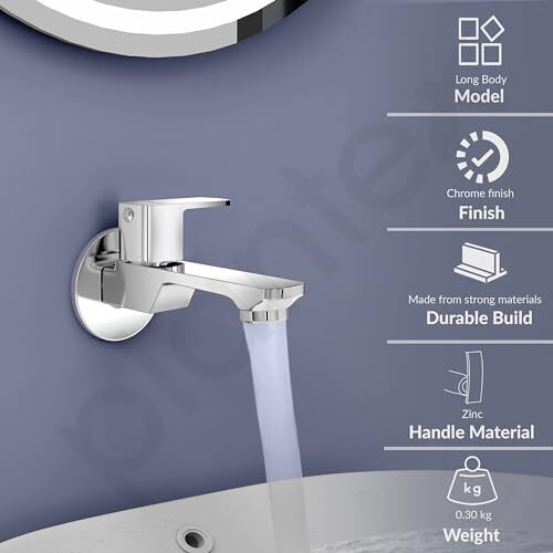 Plantex Long Body Bib Cock Water Tap With Water Saving Nozzle For Kitchen Tap And Brass Spindle/Bib Tap With Wall Flange And Teflon Tape For Bathroom - Pack Of 2 (Saga-1292-Chrome)