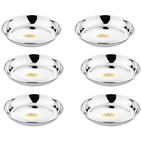 Vinod Stainless Steel Round Beeding Halwa Plate, Set Of 6 Piece (12 Cm Diameter)