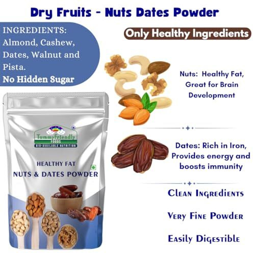 Tummy Friendly Foods Premium Nuts And Dates Powder | Natural Healthy Fat With Natural Sweetener | Organic Dry Fruit Powder For Baby | Dry Nuts Powder For Babies Kids And Adults. Buy Bigger Pack For A Better Price | 50G