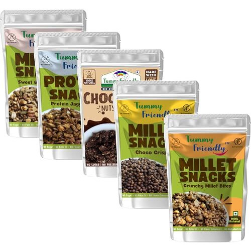 Tummy Friendly Millet Snacks For Kids Combo. Healthy Snacks For Kids, Toddlers, Adults. Travel Friendly Snacks For Kids For School. No Sugar, No Preservatives. Assorted-5 Packs, 70G Each