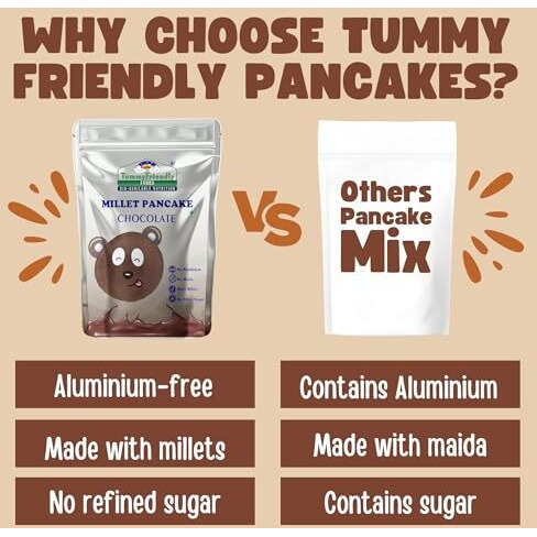 Tummy Friendly Foods Chocolate Millet Pancake Mix For Kids Toddlers Without Maida. Healthy Instant Breakfast Mix. 150 Grams