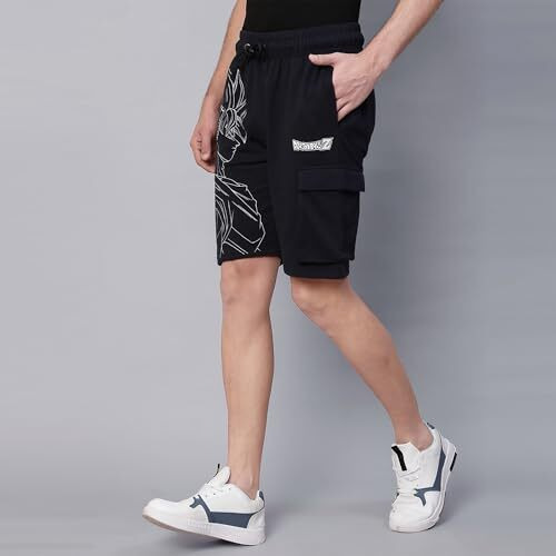 Free Authority Official Dragon Ball Z Goku Printed Regular Fit Shorts For Young Men