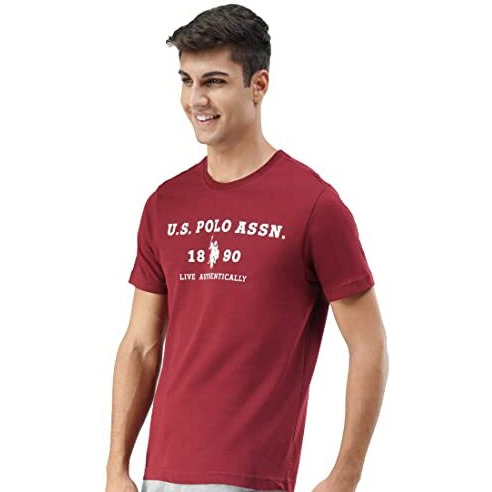 U.S. Polo Assn. Men Cotton Comfort Fit Brand Print I683 Regular Fit T-Shirt - Pack Of 1 (Red Medium)