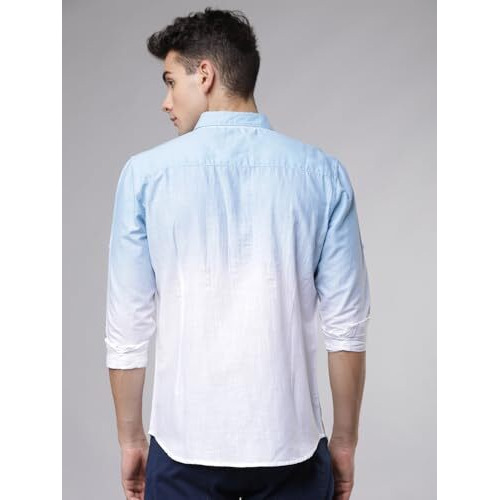 Highlander Men's Printed Slim Fit Shirt (Hlsh011427_Blue/White