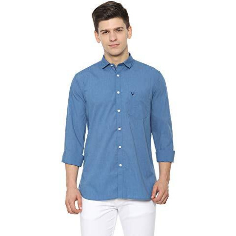 Allen Solly Men's Plain Slim Fit Casual Shirt (Assfwspf126551_Medium Blue 39)