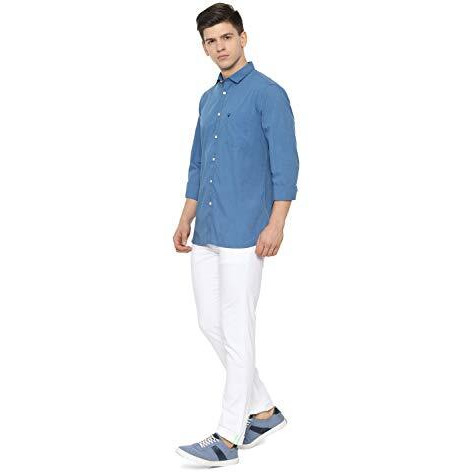 Allen Solly Men's Plain Slim Fit Casual Shirt (Assfwspf126551_Medium Blue 39)