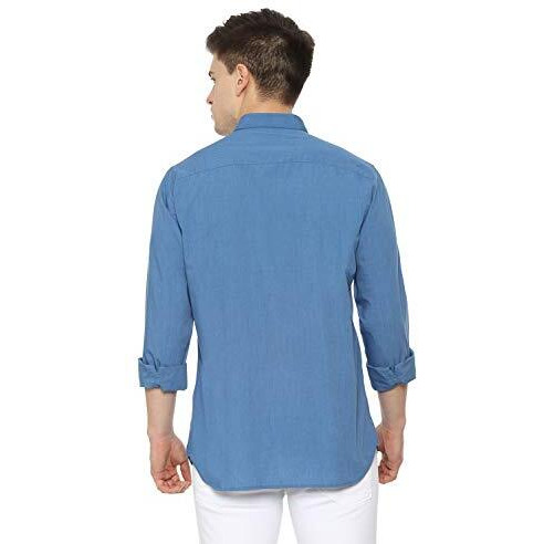 Allen Solly Men's Plain Slim Fit Casual Shirt (Assfwspf126551_Medium Blue 39)
