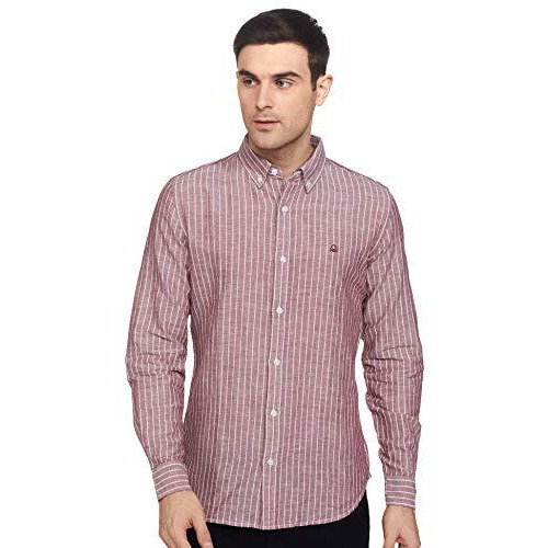 United Colors Of Benetton Men's Cotton Striped Slim Shirt (5Ns06U008I901_Maroon L)