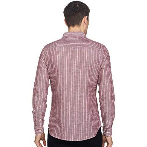 United Colors Of Benetton Men's Cotton Striped Slim Shirt (5Ns06U008I901_Maroon L)