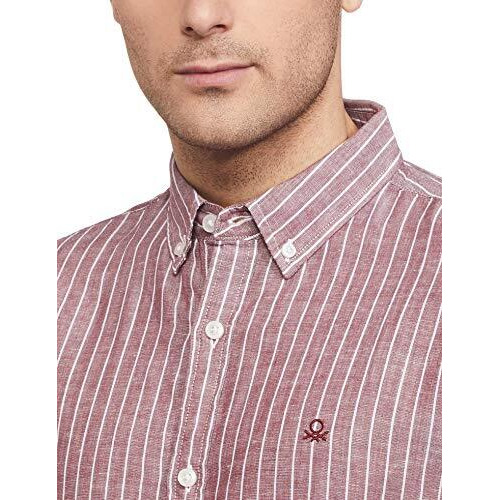 United Colors Of Benetton Men's Cotton Striped Slim Shirt (5Ns06U008I901_Maroon L)