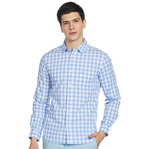 United Colors Of Benetton Men's Slim Shirt (5Ns07U008I906_Sky Blue L)