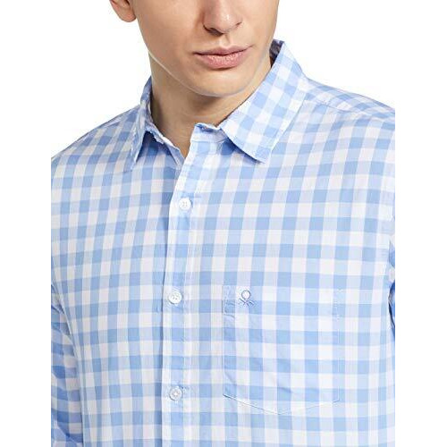 United Colors Of Benetton Men's Slim Shirt (5Ns07U008I906_Sky Blue L)