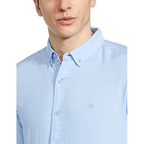 United Colors Of Benetton Men's Cotton Solid Slim Shirt (5Ns01U008I908_Sky Blue S)