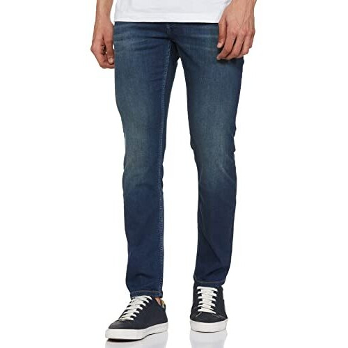 Pepe Jeans Men's Straight Blue Low Rise Pants (Pm206826Q03_Dark Used_32)