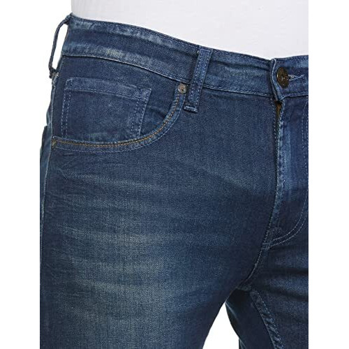 Pepe Jeans Men's Straight Blue Low Rise Pants (Pm206826Q03_Dark Used_32)