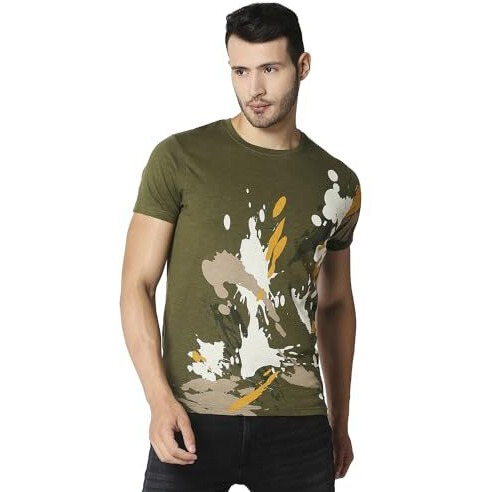 Pepe Jeans Men's Slim Fit Graphic Printed T-Shirts Olive