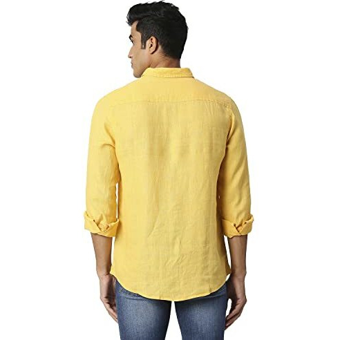 Pepe Jeans Linen Men's Regular Fit Solid Shirts Yellow, Small