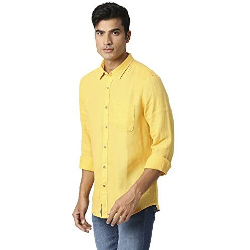 Pepe Jeans Linen Men's Regular Fit Solid Shirts Yellow, Small