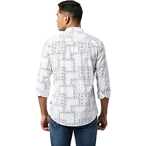 Pepe Jeans Men's Regular Fit Printed Shirts White