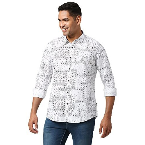 Pepe Jeans Men's Regular Fit Printed Shirts White
