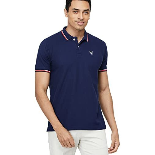 Max Cotton Men's Half Sleeves Regular Fit Solid Polo T-Shirt (Navy_L)