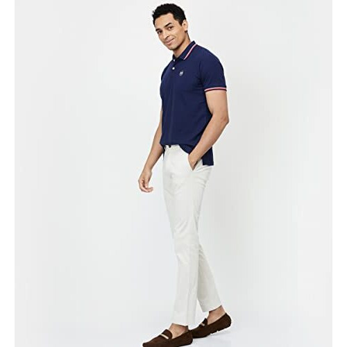 Max Cotton Men's Half Sleeves Regular Fit Solid Polo T-Shirt (Navy_L)