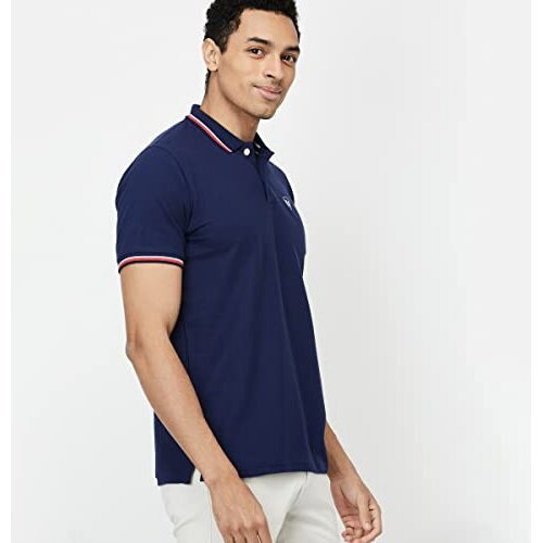 Max Cotton Men's Half Sleeves Regular Fit Solid Polo T-Shirt (Navy_L)