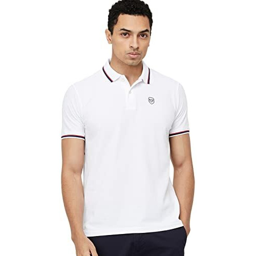 Max Men's Cotton Poly Half Sleeves Regular Fit Solid Polo T-Shirt (White_L)