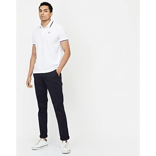 Max Men's Cotton Poly Half Sleeves Regular Fit Solid Polo T-Shirt (White_L)