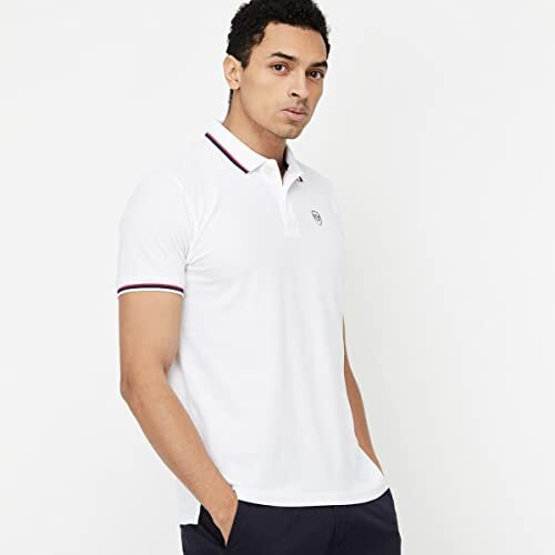 Max Men's Cotton Poly Half Sleeves Regular Fit Solid Polo T-Shirt (White_L)