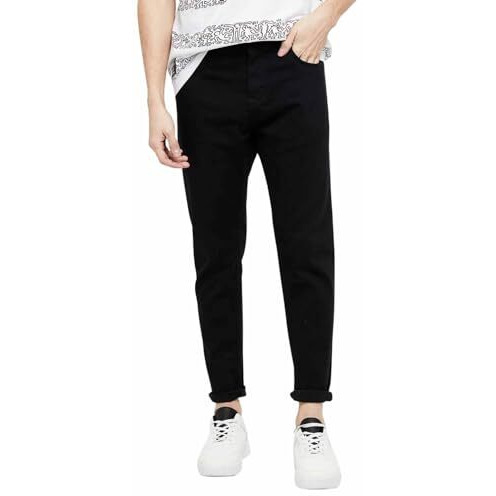 Max Men's Ankle Length Solid Carrot Fit Mid Rise Jeans (Black_34)